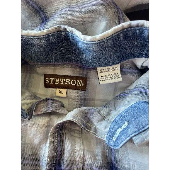 Stetson Men's Purple & Gray Plaid Collared Buttons Down Shirt Size XL - Picture 12 of 12